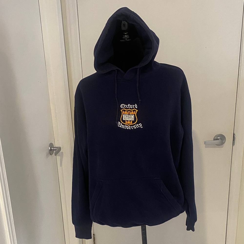Oxford University navy blue hooded sweatshirt unisex cotton fleece Size Large